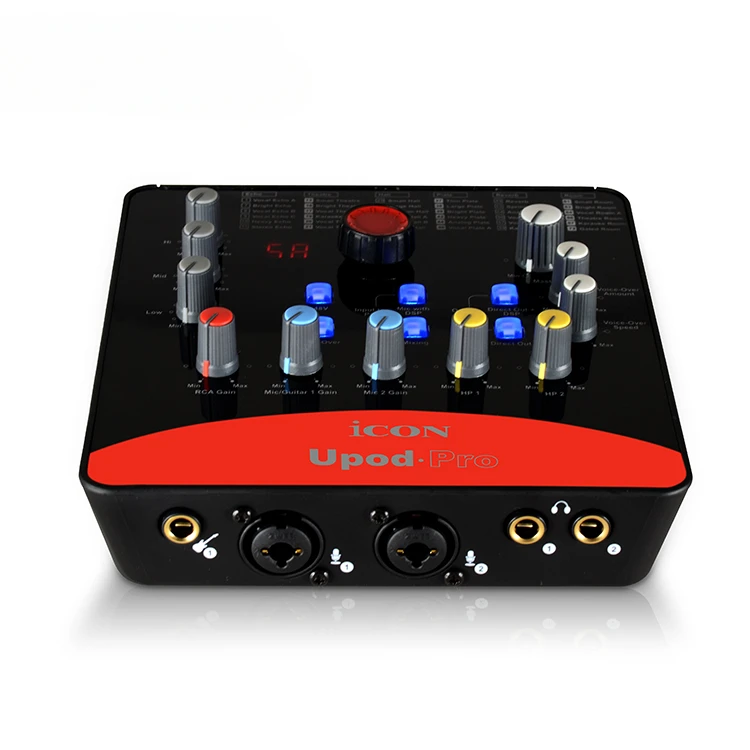 ICON Upod Pro USB External Sound Card 2 Mic-In/1 Guitar-In, 2-Out USB Recording Interface DSP Parameter Adjustment Knobs