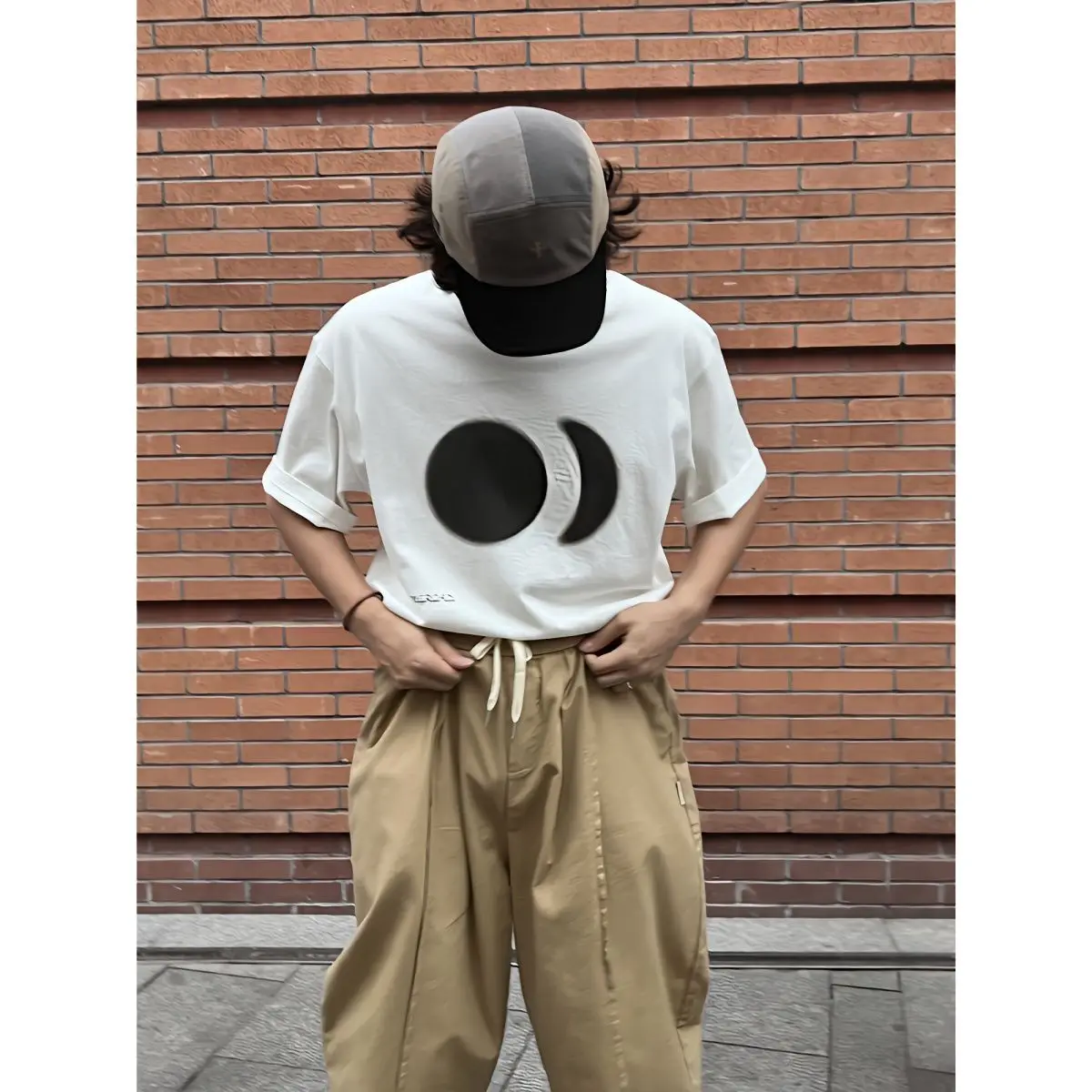 

Pure cotton short-sleeved t-shirts for men and women 2024 new summer loose Korean style Sun and Moon couple round neck y2k tops