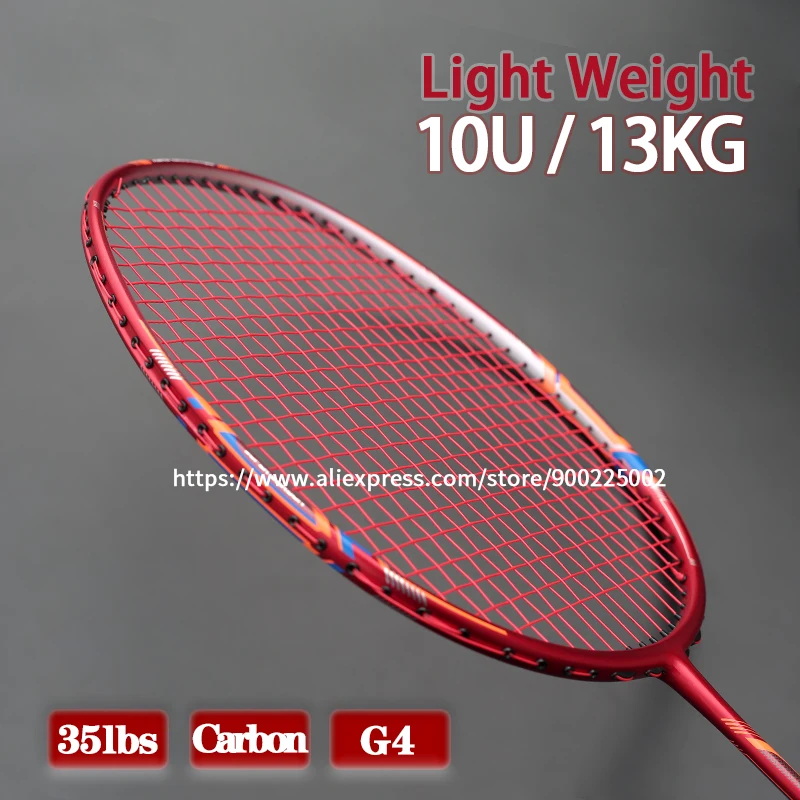 

Super Light 10U Full Carbon Fiber Badminton Rackets With String High Tension 22-35LBS G4 13KG Professional Racquet Speed Sports