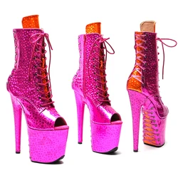 Leecabe  20CM/8inches Shiny PU  Upper Open toe  Trend fashion  party  Boots High Heel platform stripper heel  Pole Dance boot