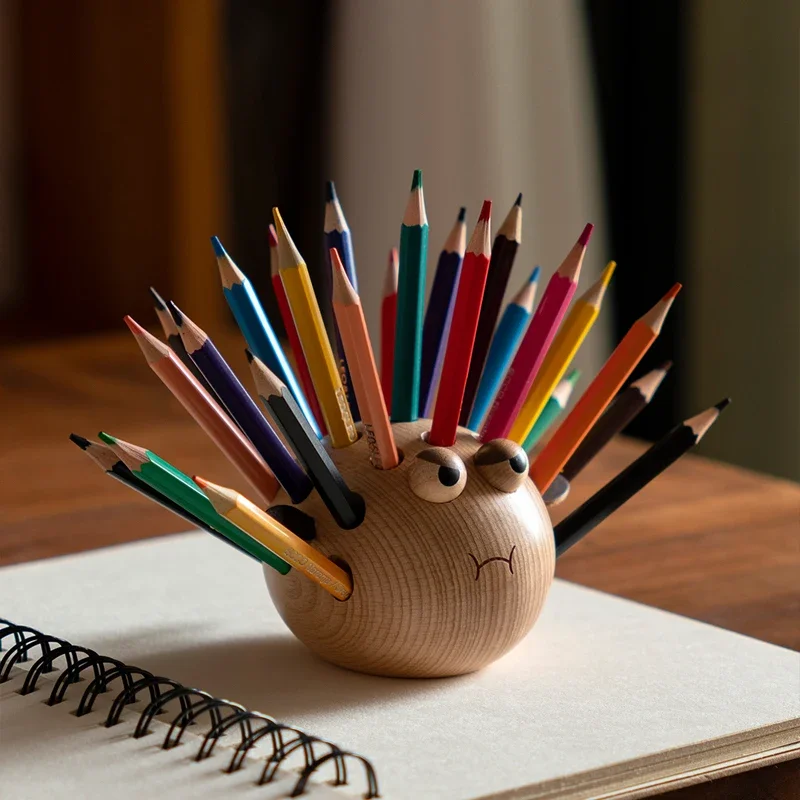 TingKe-Wooden Puffer Pen Holder, Pen Storage Box, Modern Home Office Pen Insert Ornament, Creative Cute Children's Gift