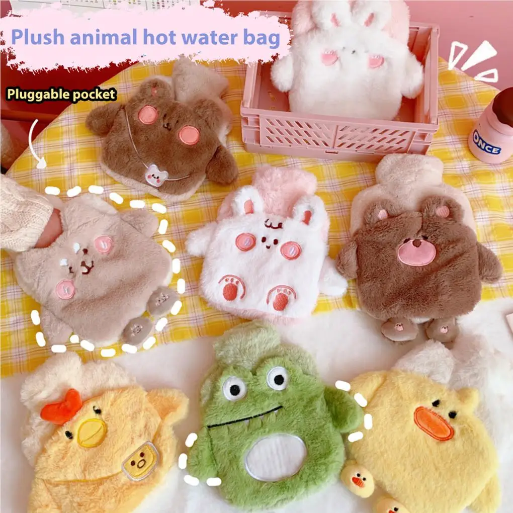 Cute Hot Water Bottle Plush Cover Hand Warmer Warm Bag PVC Pocket