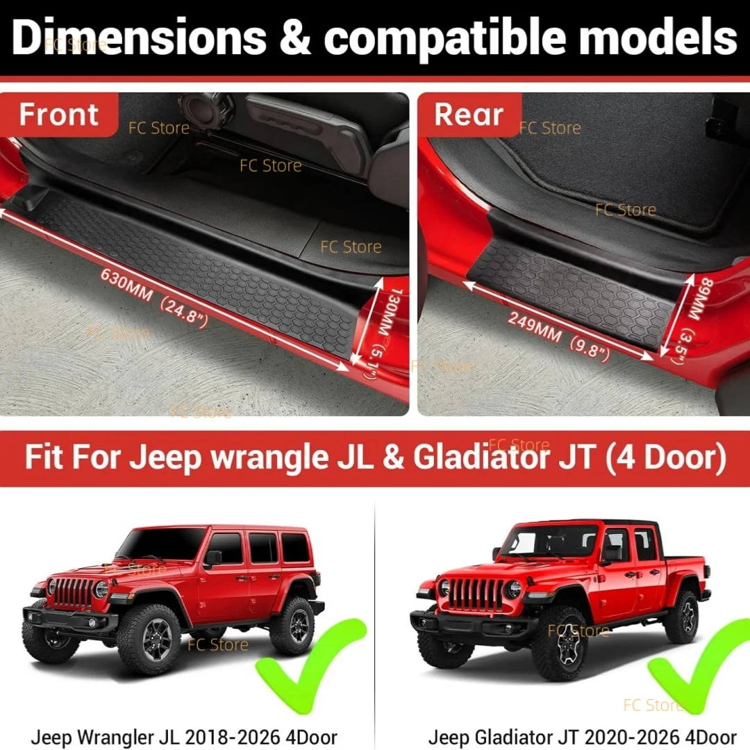 Door Sill Guards Kit Fit for 2018-2025 for Jeep for Wrangler JL Unlimited, Door Sill Protector for 2020-2025 for Gladiator