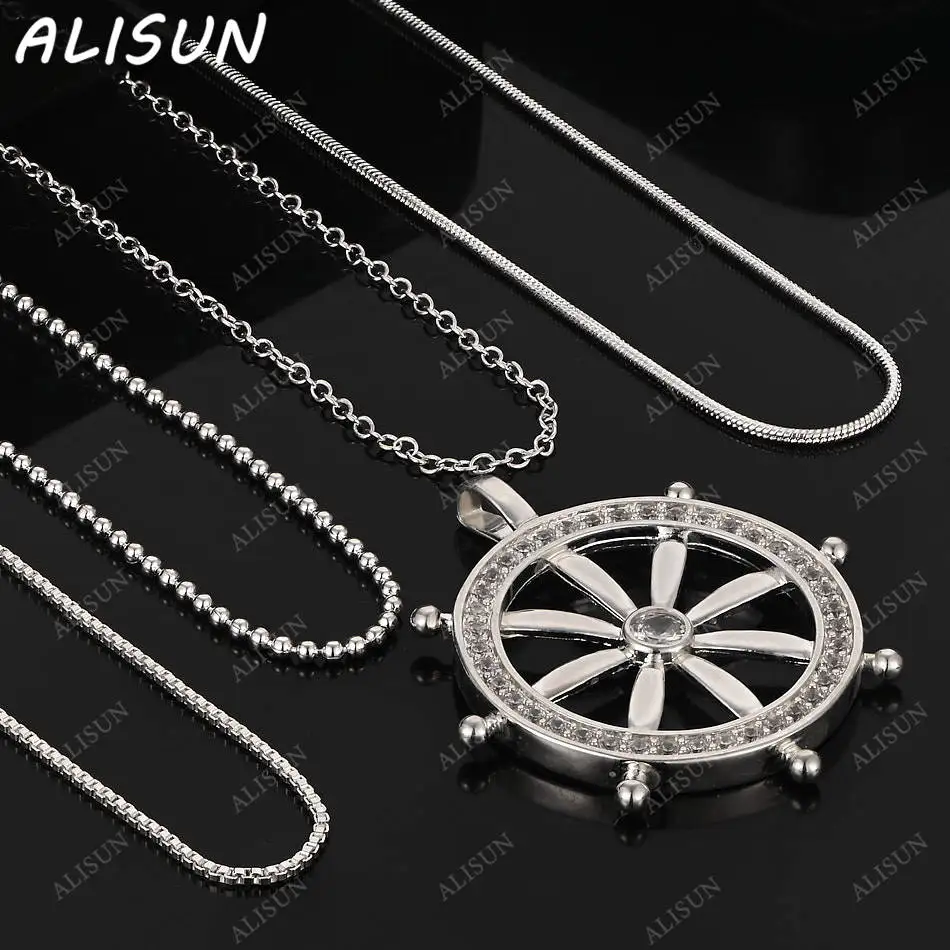 

ALISUN 40-75cm 925 Sterling Silver Zircons Rudder Pendant Necklace For Women Men Charm Trend Birthday Gifts Fashion Party