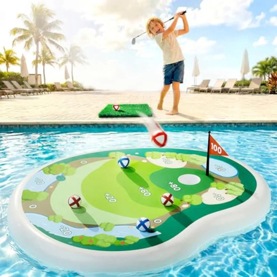 

Inflatable Golf Pool Toys, Fun Swimming Pool Game, Floating Water Chipping Green W/Sticky Balls, Yard Summer Party Birthday Gif