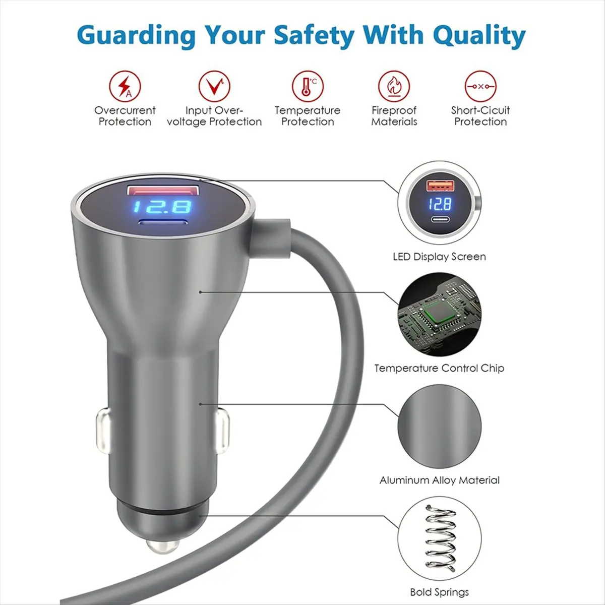 Car Charger Adapter for Mini with Digital Display DC 12V 24V Lighter Power Cord for Truck Cars 16.4FT