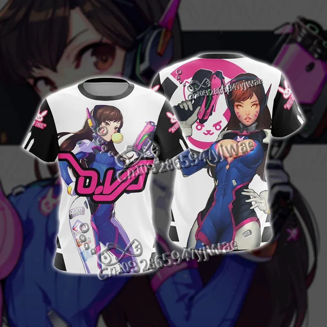 Overwatch D.VA Game Cosplay Short Sleeve T Shirt Men Women 3D Print Bunny Graphic Tee Casual Unisex Streetwear Top Men's T-shirt