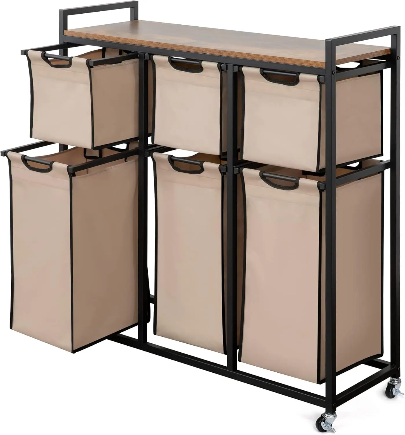 Hampers for Laundry 6 Compartments, Laundry Hamper with 6 Sliding Laundry Sorter Bags, Top Storage Shelf, and Metal Frame (6 Com