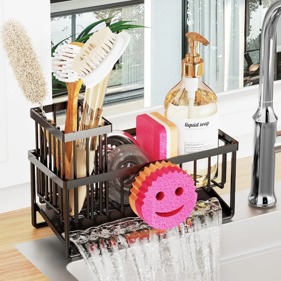 

Sponge Holder for Kitchen SinkSmiley Face Sink Caddy with Removable Brush Holder SelfDraining Sponge Caddy for Sponge Soap Dish