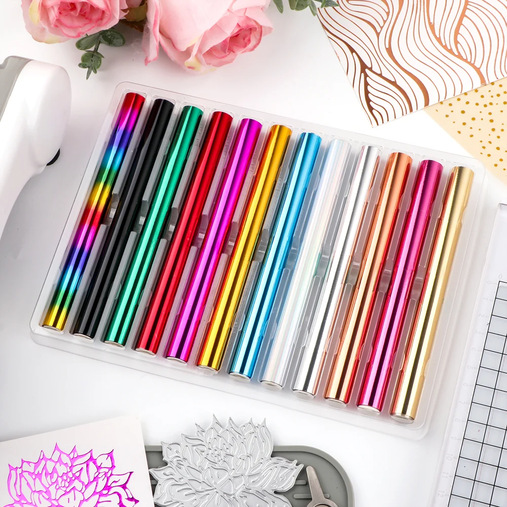 12pcs/pack Hot Foil Roll 5.9in X 4.26ft Heat Activated Foil To Add Stunning Foiled Elements for Card Scrapbook DIY Tool 2024