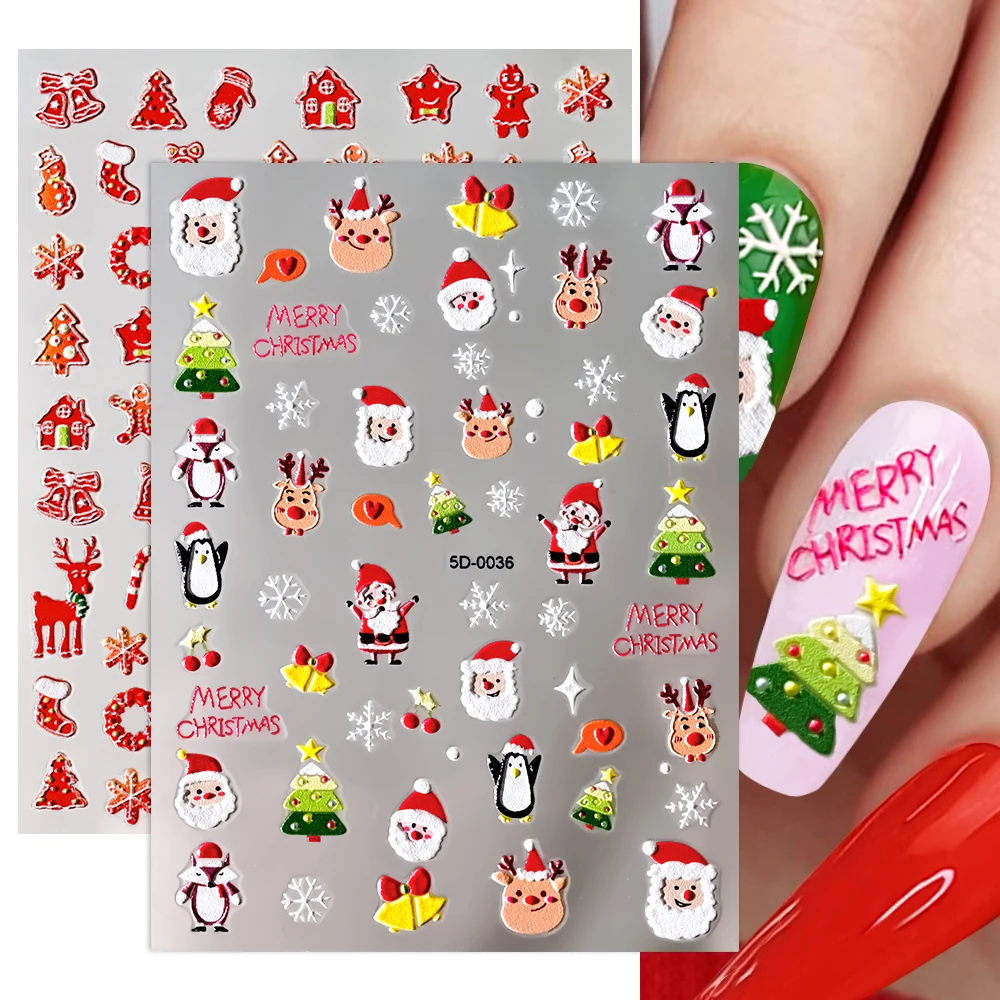 1 Stück 5D geprägte Schneeflocken/Schneemann/Weihnachtsmann/Rentier-Nagelkunstaufkleber, selbstklebend, niedliche Weihnachts-Nagelkunst-Abziehbilder, 8 x 10 cm – Detail 2