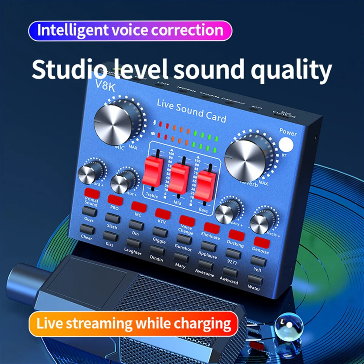 

AB20-V8K Audio USB External Sound Card Multi Portable Microphone Live Broadcast Sound Card for Mobile Phone Computer