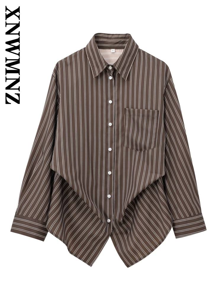 XNWMNZ 2024 Autumn New Female Party Coat Outerwear Fashion Lady Long Sleeve Turn-down Collar Shirt Print Regular Fit Top Ruffles