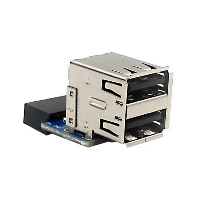 9-Pin Motherboard To Dual USB 2.0 Connector Black Motherboard To 2 Ports USB 2.0 A Female Internal Header Adapter
