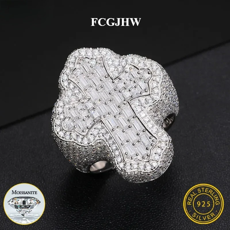 FCGJHW Unisex Silver Rings Iced Out Baguette VVS1 Moissanite Ring S925 Silver for Men Hip Hop Jewelry Men's Accessorie 2026