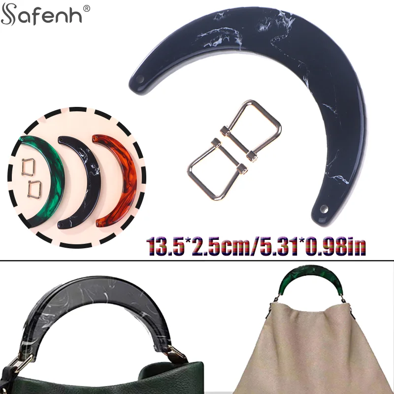 1PC Stylish Resin Moon Handbag Handle With Alloy Clasp - Green/Black/Translucent Orange Options For Women's Bags Or DIY Projects