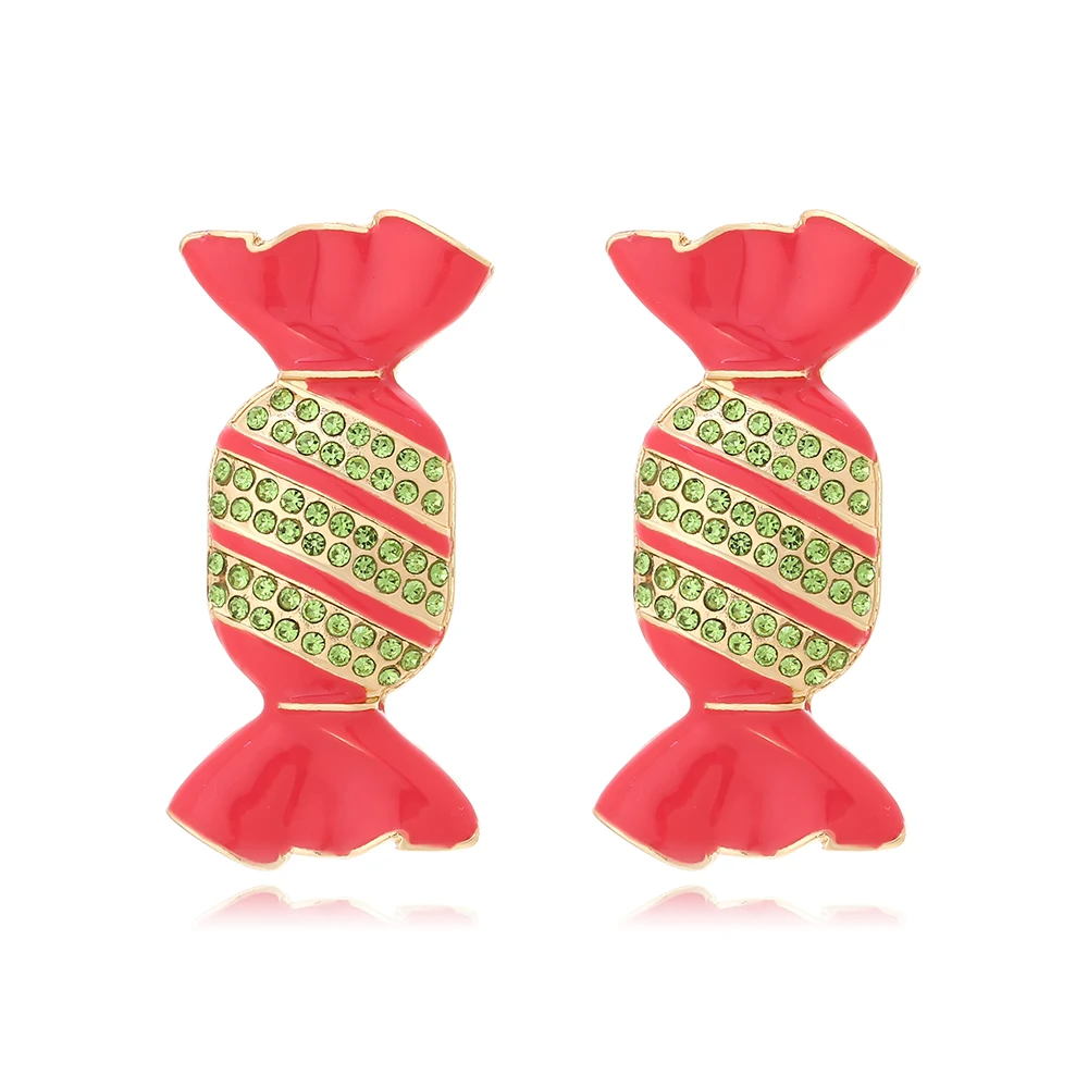 

Sweet and lovely geometric inlaid colorful diamonds candy temperament versatile baroque color clash rhinestone earrings