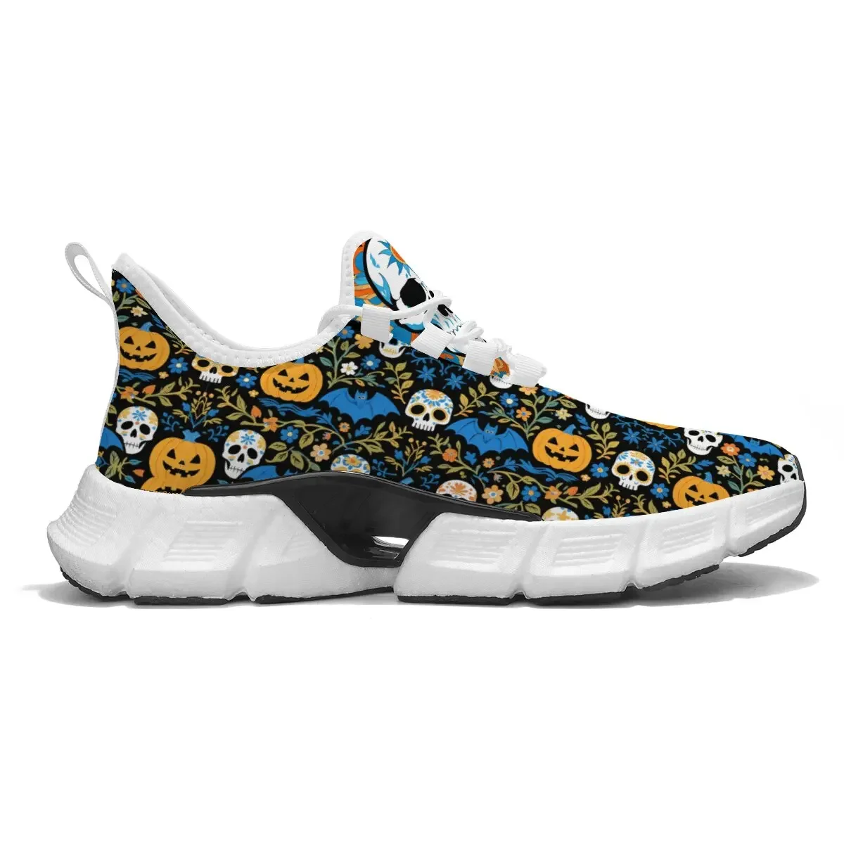 

Halloween Festive Atmosphere Dark Flat Pumpkin Flying Woven New Lightweight Mesh Breathable Casual Walking Sports Shoes