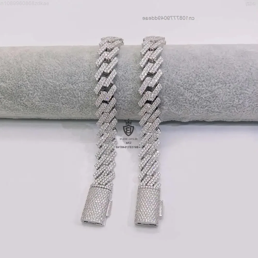 

Fashion Design Iced Out Jewelry 15mm Two Rows 925 Silver Cuban Link Chain Mens Moissanite Hip Hop Bracelet