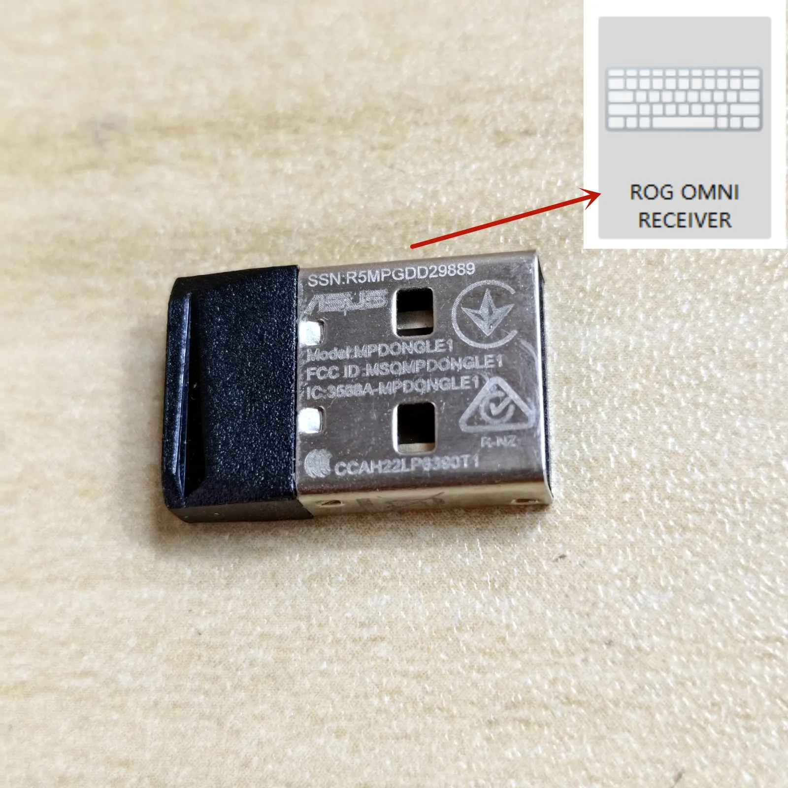 جهاز استقبال USB Dongle Omni لـ ASUS ROG HARPE ACE/mini、Keris/Keris II、GLADIUS III、AZOTH/AZOTH Extreme、Scope II 98 ماوس لوحة المفاتيح