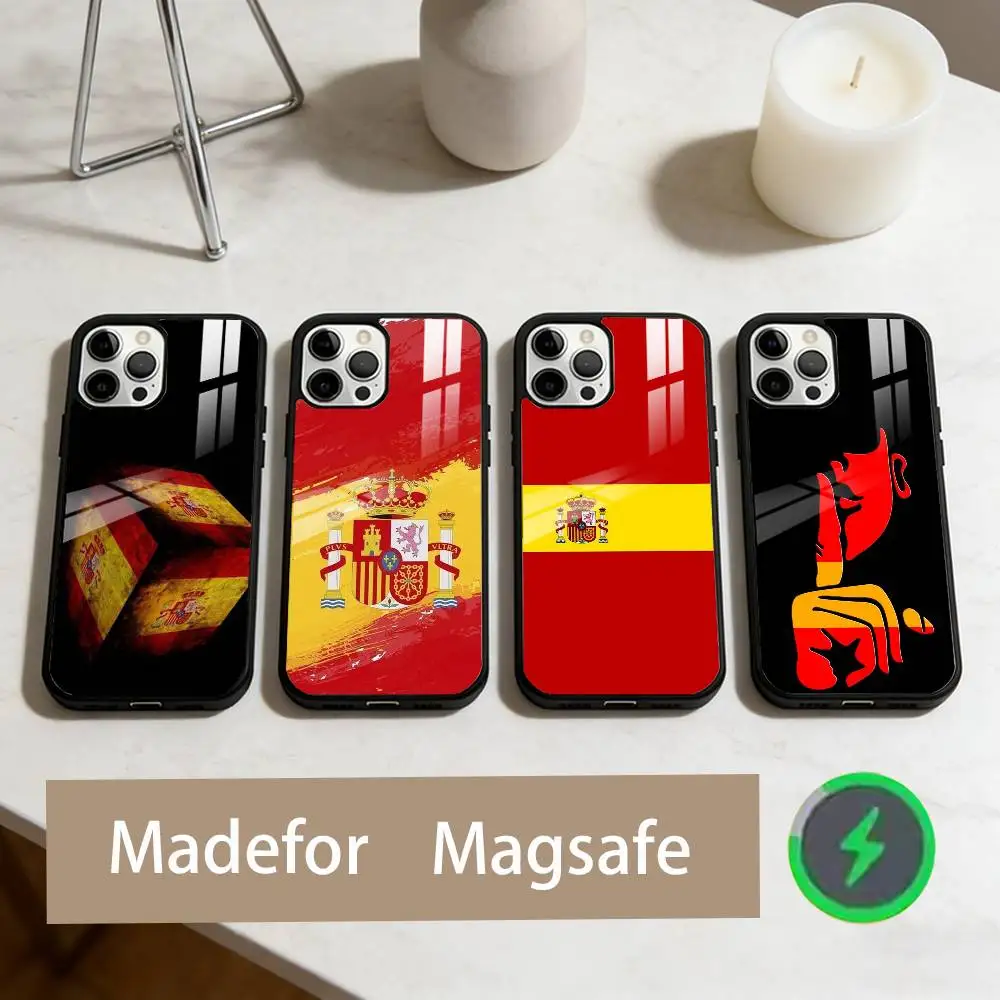 

S-Spain S-Spanish Flag Art Phone Case For iPhone17,16,15,14,13,12,11 Plus,Pro Max Magnetic For Magsafe Wireless Charging