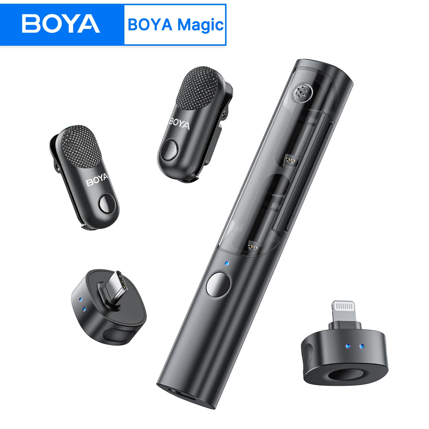 BOYA BOYA micrófono de solapa Lavalier inalámbrico mágico micrófono de mano para iPhone Android Smartphone cámara Youtube grabación Streaming