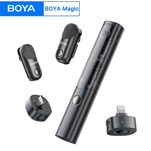 BOYA BOYA micrófono de solapa Lavalier inalámbrico mágico micrófono de mano para iPhone Android Smartphone cámara Youtube grabación Streaming