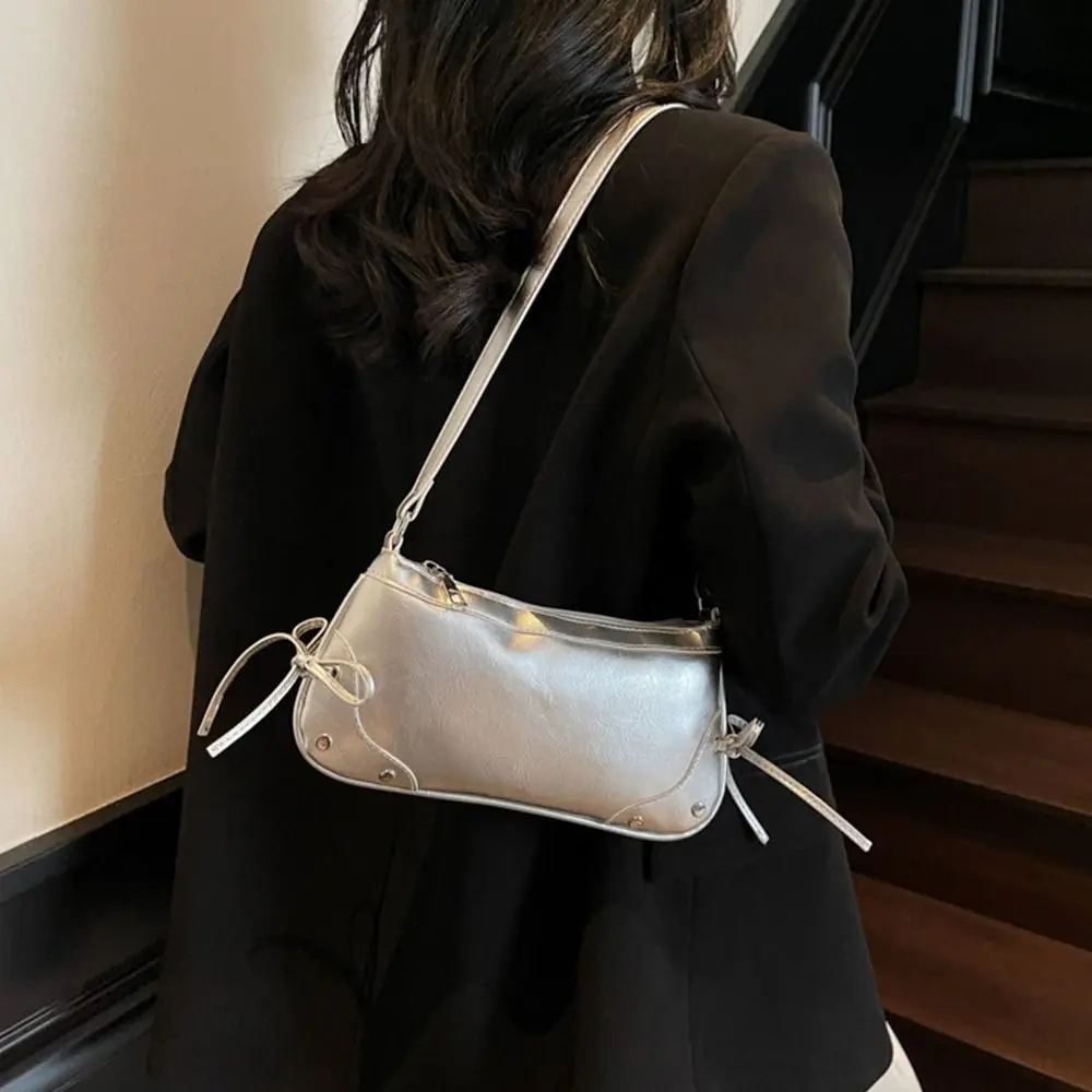 

Korean Solid Color Shoulder Bag Bow Tie Designer Armpit Bag PU Leather Y2K Women Handbag Girls