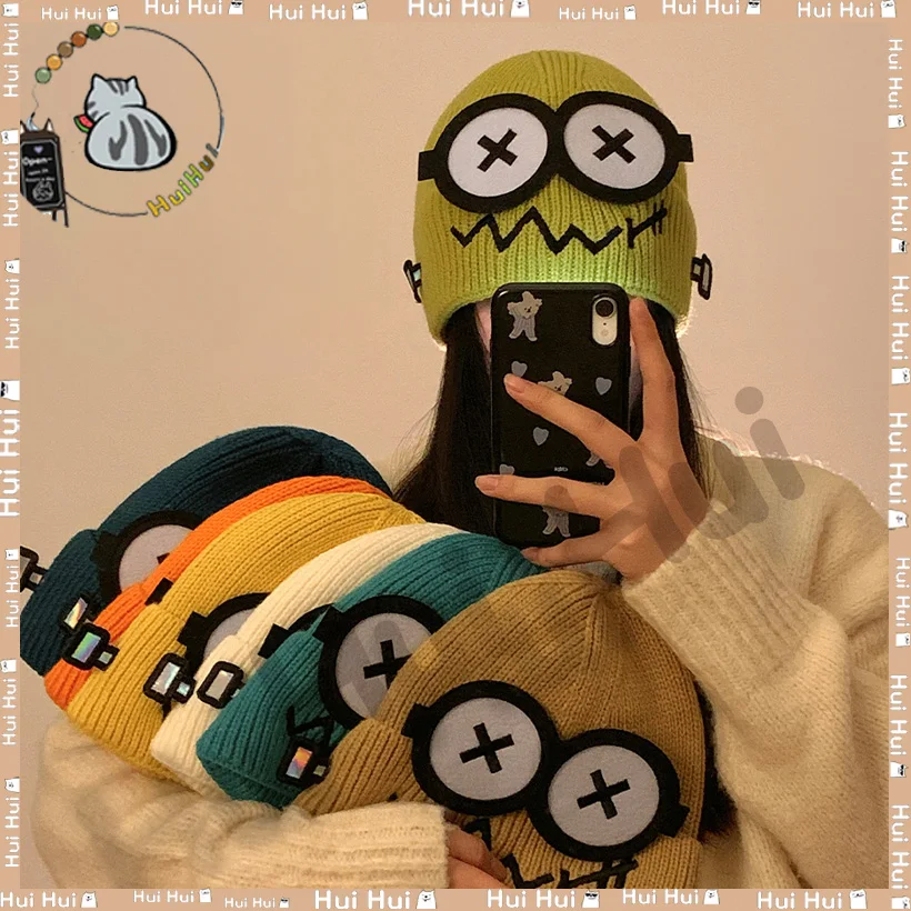 Cute Funny Knitted Wool Hat Women New Autumn Winter Style Warmth Student Couple Head Covering Ear Protection Hat Christmas Gift