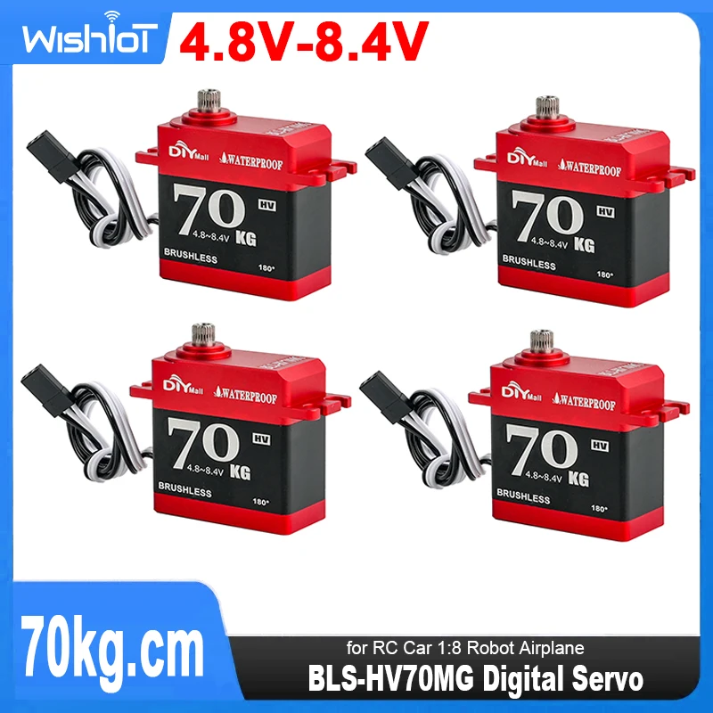 4 Uds 70KG servomotor Digital BLS-HV70MG metal 4,8-8,4 V 180/270 grados impermeable ángulo de alto par controlable para coche RC 1:8