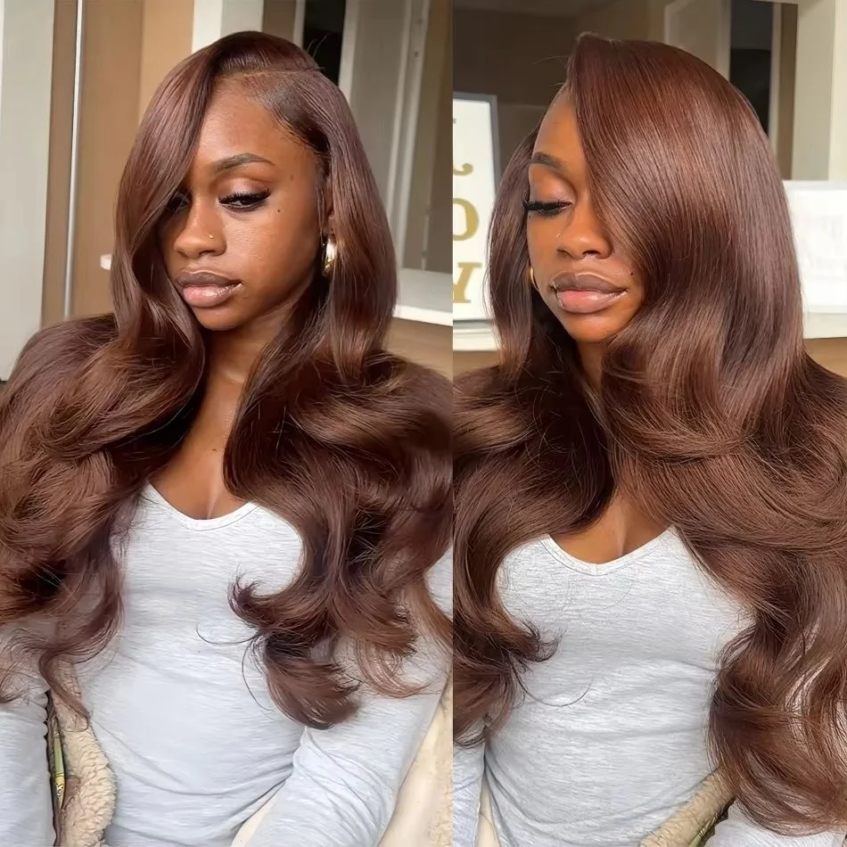 

Шоколадно-коричневые парики с волнистыми локонами и кружевной передней частью из натуральных волос, предварительно прорезанные, с детским волосом, 13x4, 13x6, полностью прозрачный HD кружевной фронтальный парик