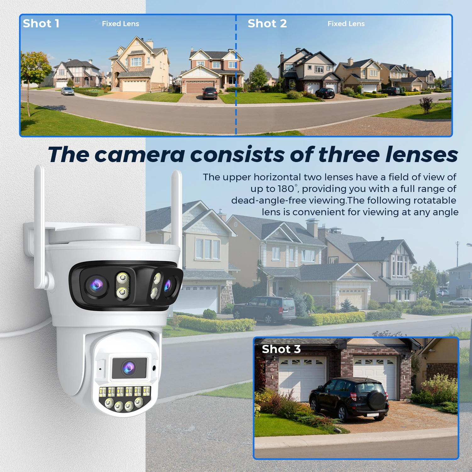 15MP 8K Wifi Camera Outdoor Three Lens Three Screens Video Surveillance Camera 2.4G/5G Night Vision Human Detection Security CAM