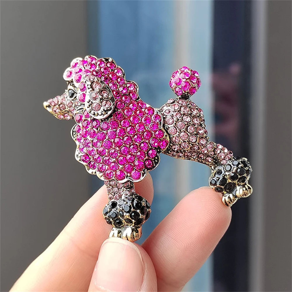 Sparkling Rhinestone Poodle Dog Brooches For Women 2-color Fashion Suit Cartoon Animal Party Casual Banquet Brooch Pins Gifts