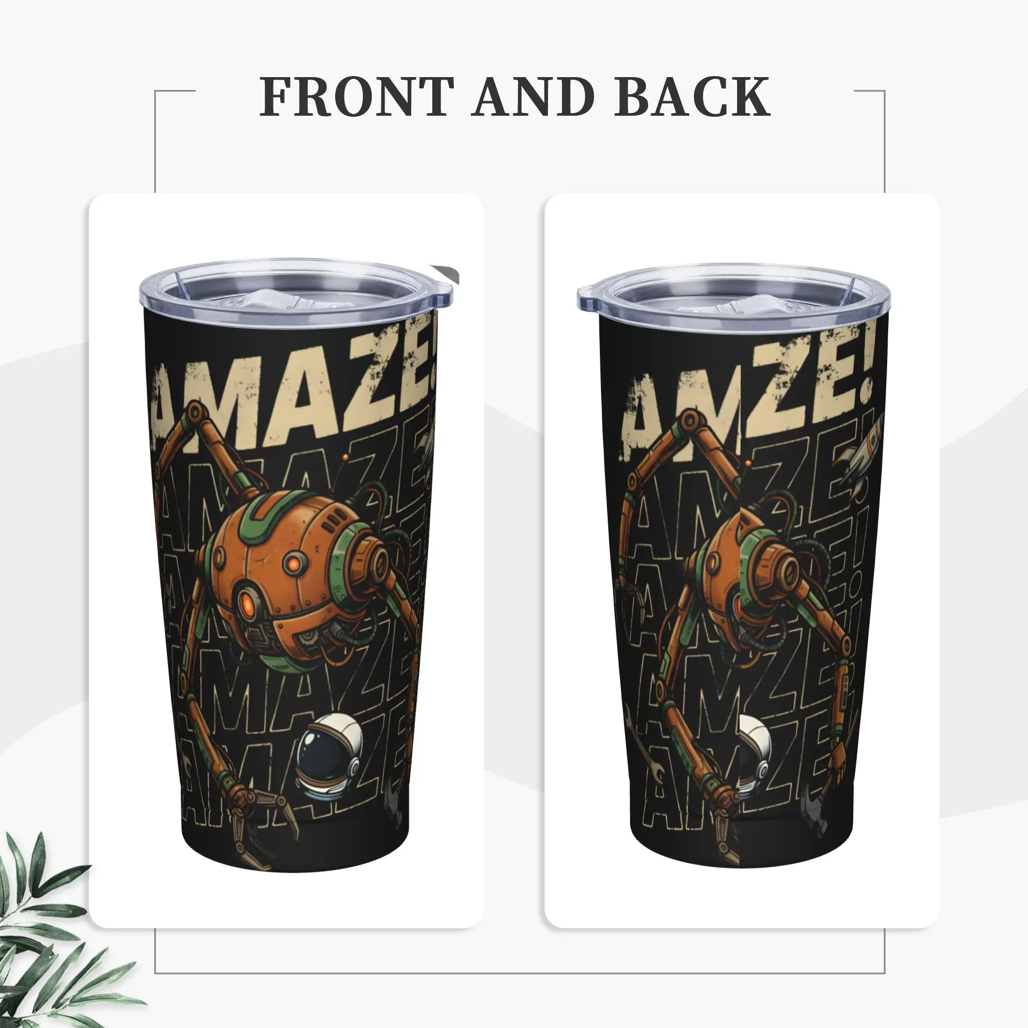 Amaze Robot Project Hail Mary Sci Fi Space Insulated Tumbler with Straws Stainless Steel Coffee Mugs Home Car Bottle Cup, 20oz