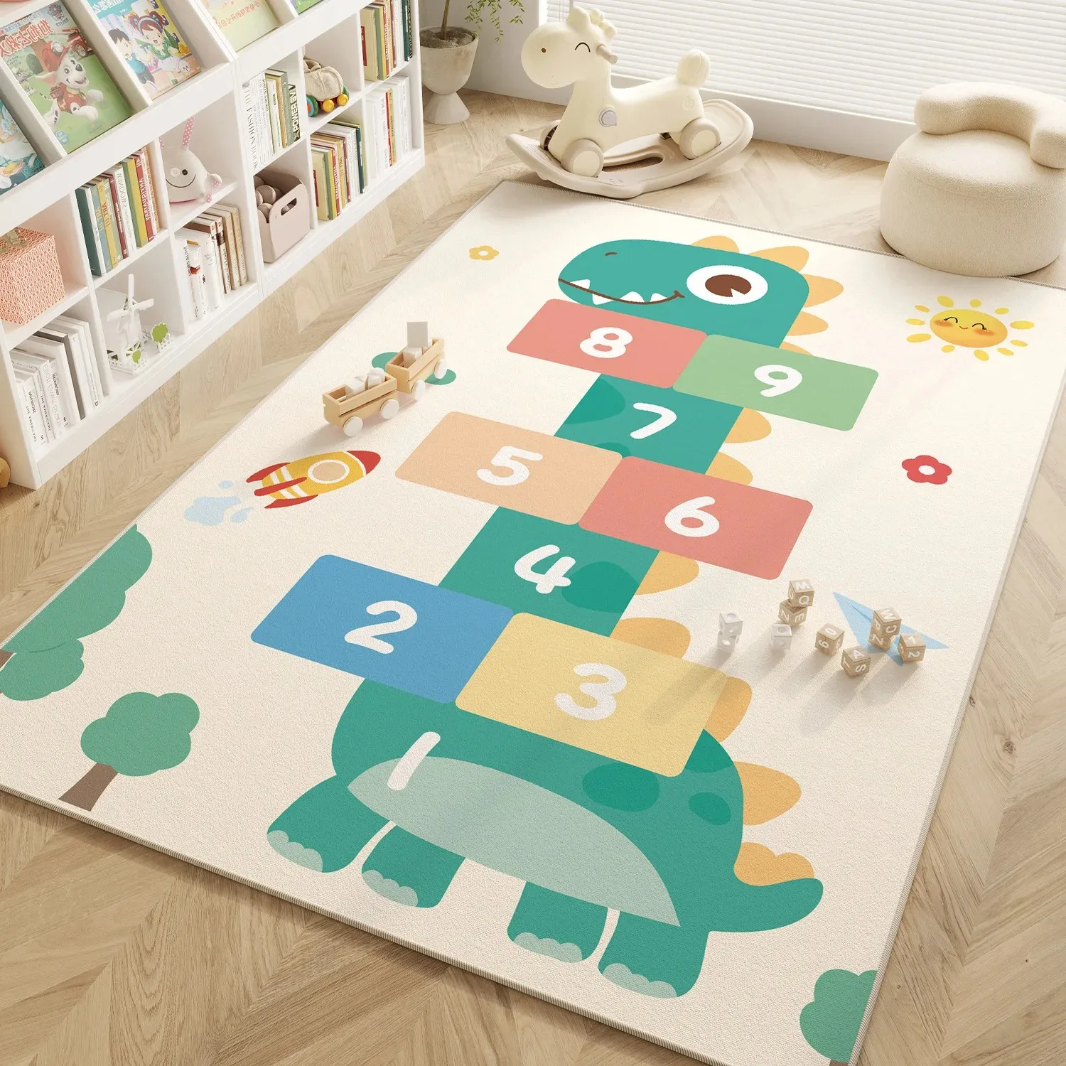 Tapis imprimé dinosaure, tapis de décoration pour salon à motif animalier de dessin animé, tapis de jeu pour enfants, tapis antidérapant pour ramper, décoration de la maison