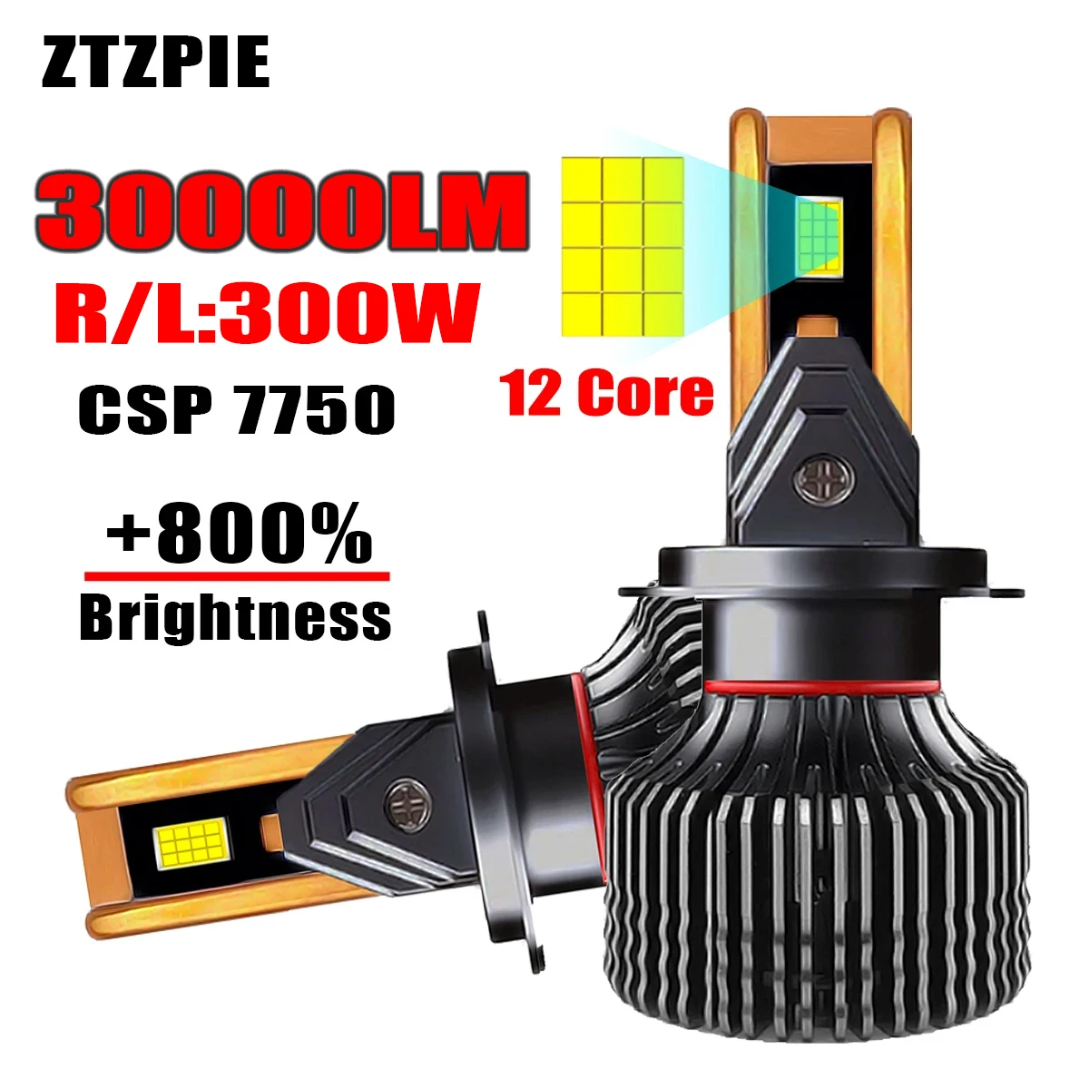 ZTZPIE 6000K HB3 HB4 9005 9006 H1 H7 H4 H11 Bulb Led Lamp CSP 7750 Chips Car Headlight Light 300W 30000LM  Fog Lights Lamps