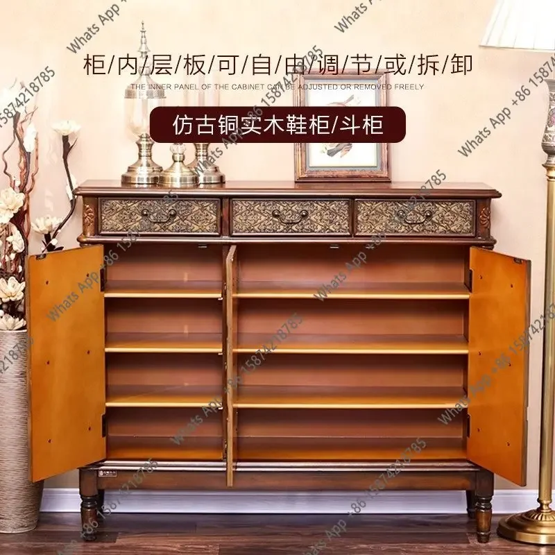 

Тумба для обуви N68 в американском стиле, массив дерева, европейский ретро-дизайн, окрашенная, для прихожей, вместительная, для хранения обуви