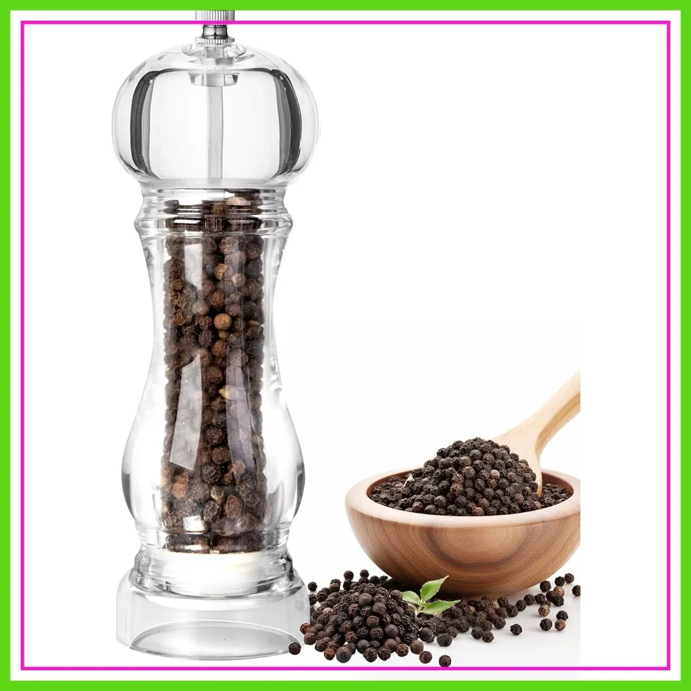 

6 Inch Pepper Mill Grinder Salt Grinder, Acrylic Peppercorn Grinders with Adjustable Coarseness-Clear