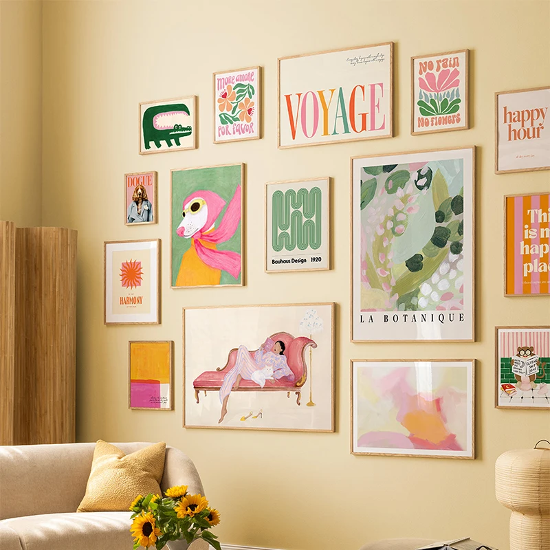 (No frame)Crocodile Sofa Leaves Plant Colorful Life Abstract Lines Posters Prints Canvas Painting Wall Art Pictures Living Ro