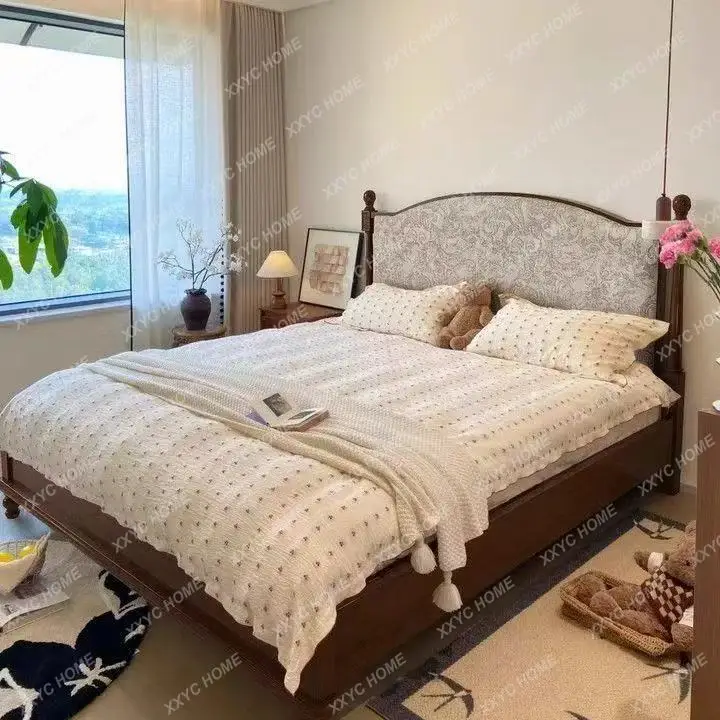 

Lantique solid wood bed modern simple bed retro double home