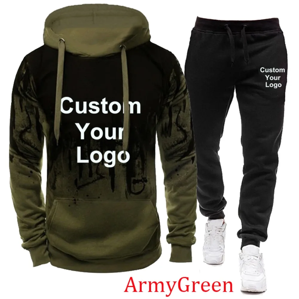 Mens Fashion Custom Your Logo Camouflage Pullover Hoodie and Sweatpant Tracksuit Jogging Suits view 5