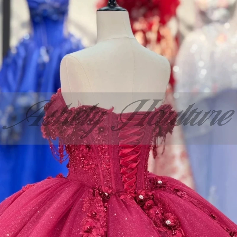 Alta qualidade vermelho feminino vestido de festa de casamento contas rendas até vestido de baile tule baile ocasião especial quinceanera 15 16 menina personalizado