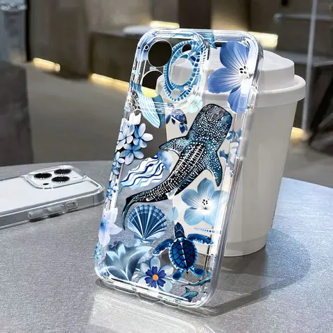 Ocean Elements Whale Starfish Collage Pattern TPU Phone Case For iPhone 17 16 15 14 13 12 11 Pro Max XS XR X 7 8 Plus 17E Cover