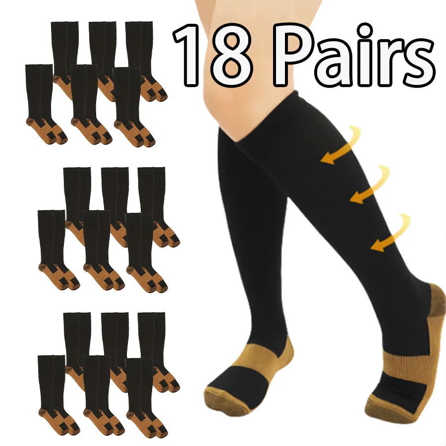 

18-парные медные компрессионные носки для мужчин и женщин для бега и путешествий для медсестер и беременных, дизайн до середины икры