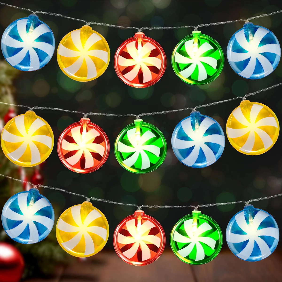 1pc 10/20LED Christmas Candy String Lights Garden Pendant Colorful Candy Color Hanging Lamp Battery Powered For Home Patry Decor