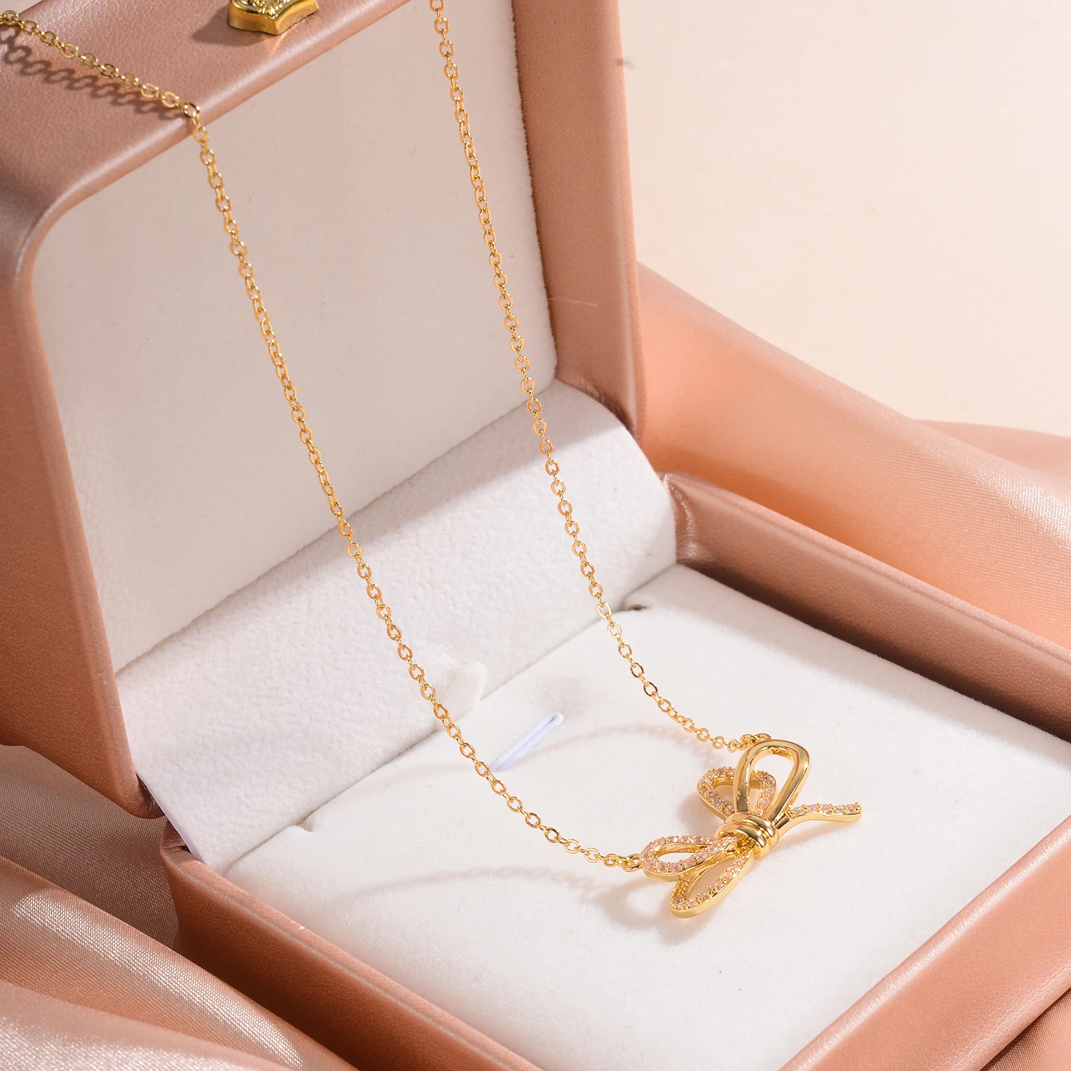 Rose Gold Plated Dainty Butterfly Pendant Necklace Crystal Charm Trendy Jewelry for Women Girls Teens Gifts