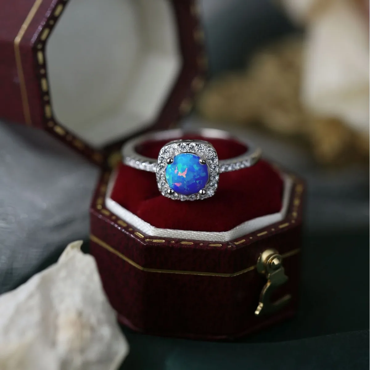 New Square Blue Aobao Ring 925 Silver Women's Small and Luxury Charm Zircon Ring