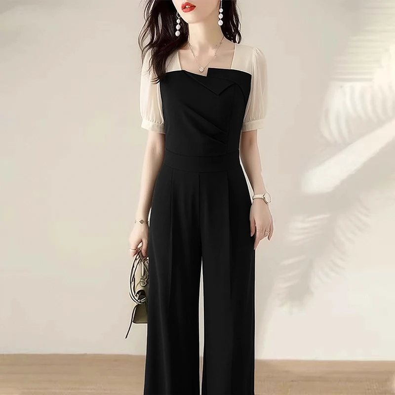 Fashionable Slimming One-Piece Summer 2026 Women's High Waist Wide Leg Pants High Quality Polyester Fiber Long Pants