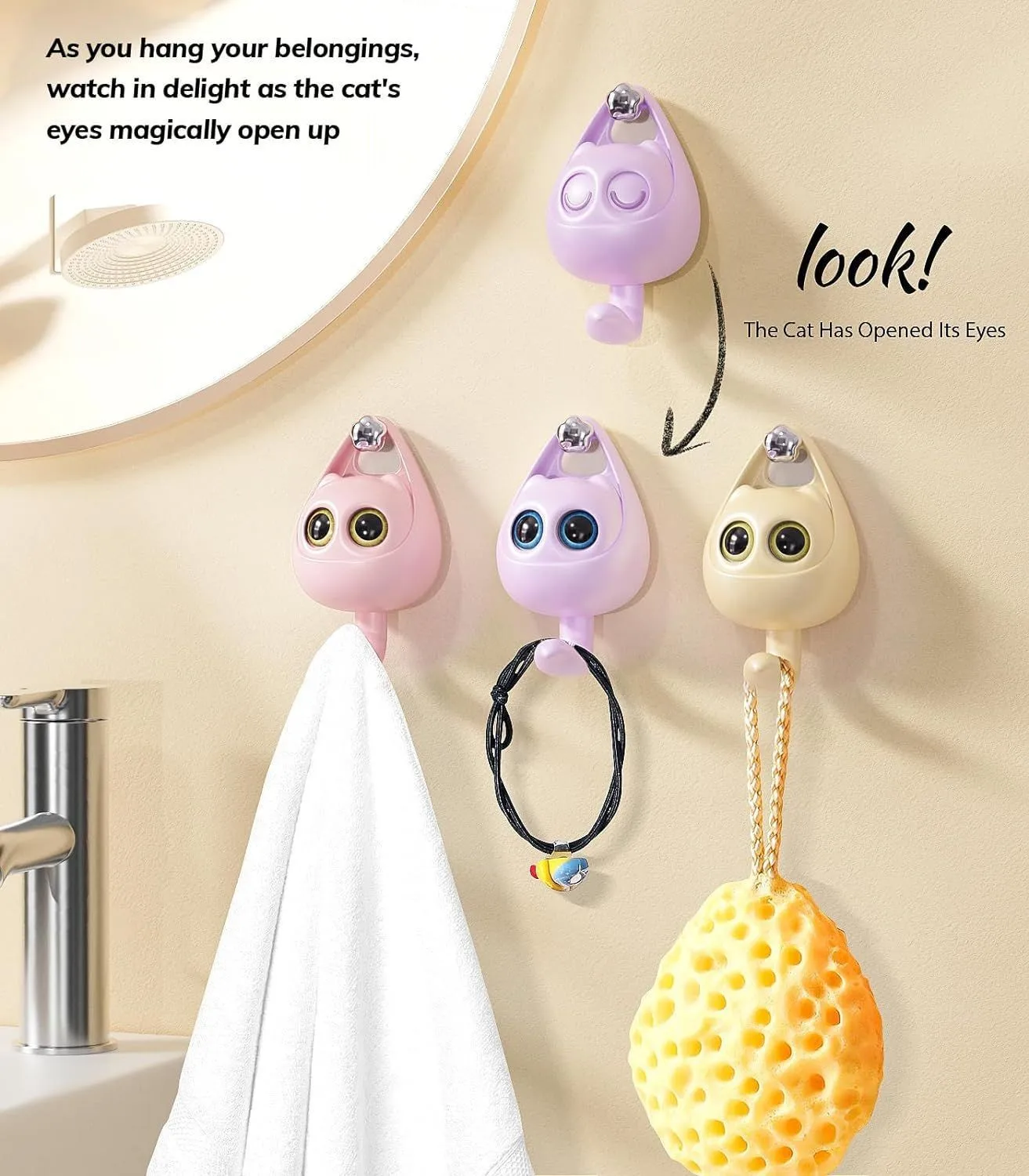 Creative Cartoon Blink Cat Hook Non-Perforated Magnetic Bathroom Storage Bag Clothes Hook Fun And Functional Kitchen Organizer view 4