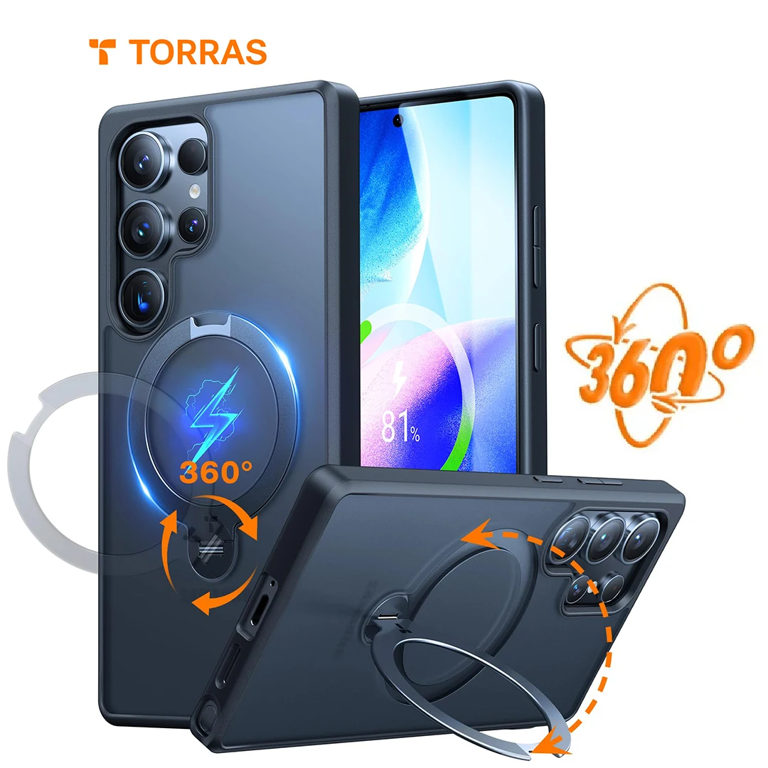 TORRAS 360° Rotating Magnetic Holder Case for Samsung Galaxy S25 Ultra Phone Case S25 Plus Ultra Slim S25 Phone Case For Magsafe